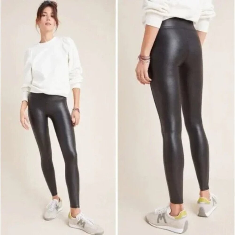 Spanx Black Faux Leather Full Length Leggings Medium